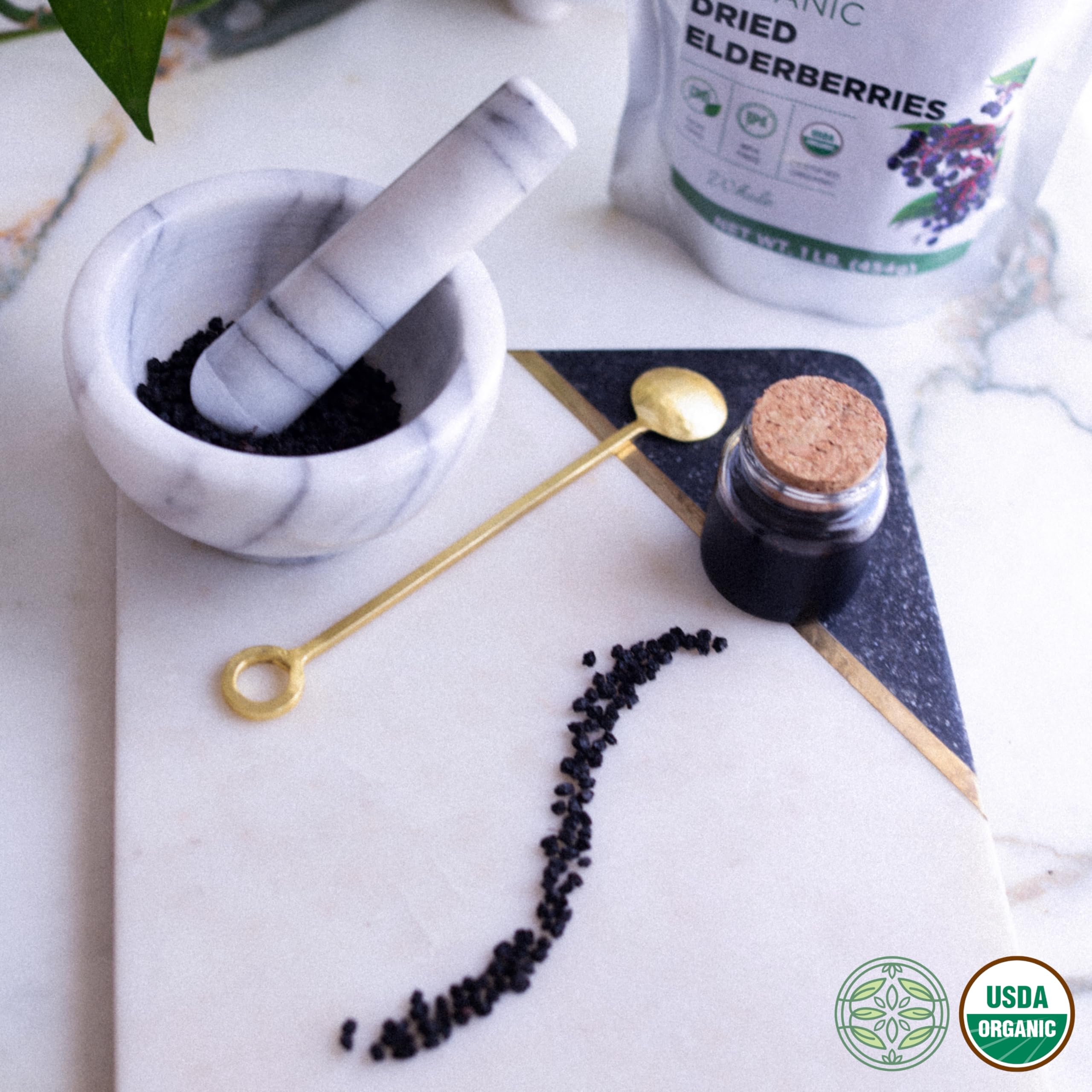 Elanen Naturals elderberries USDA Organic label—certified organic quality from trusted growers.