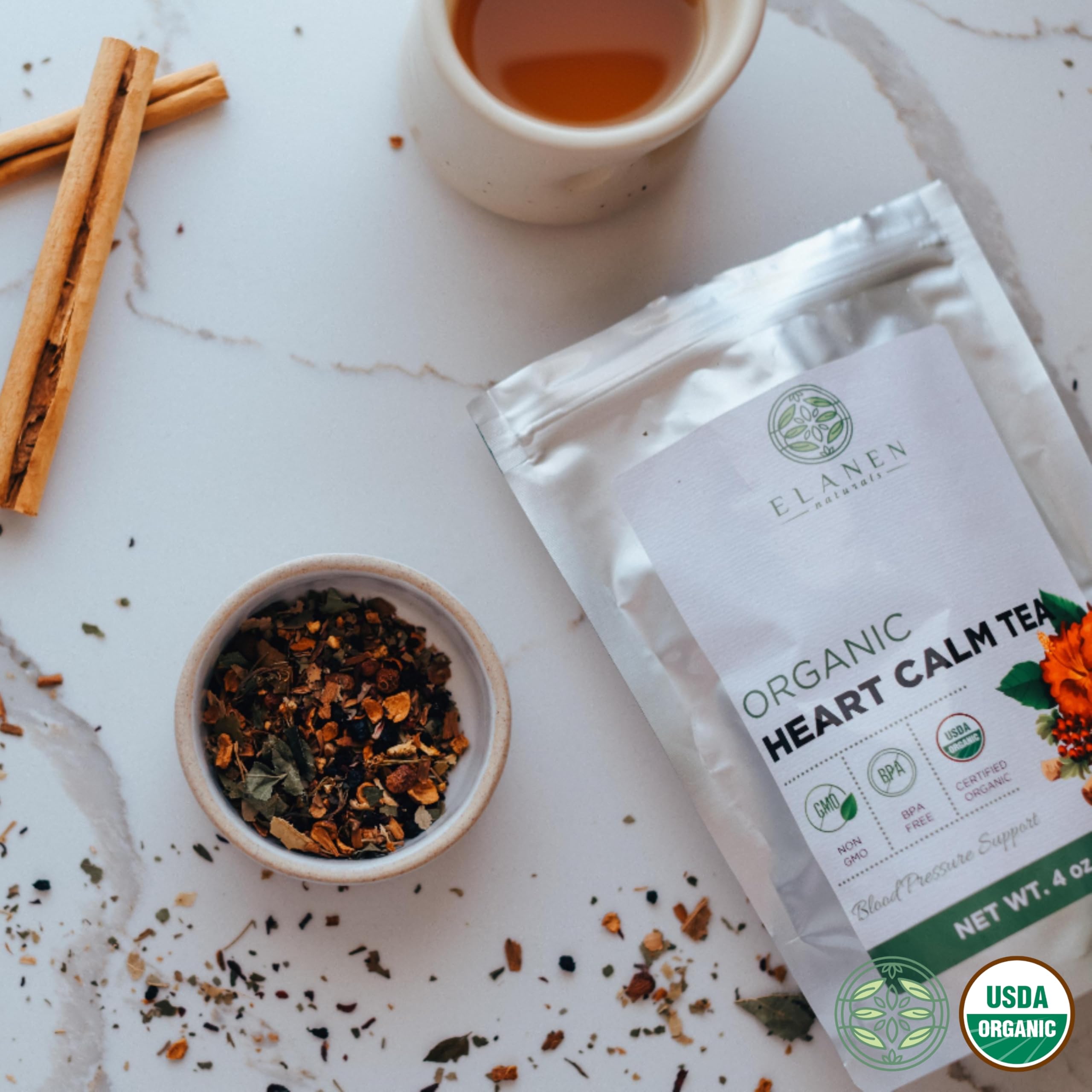 Elanen Naturals Heart Calm Tea orange peel; bright zest adds lively flavor