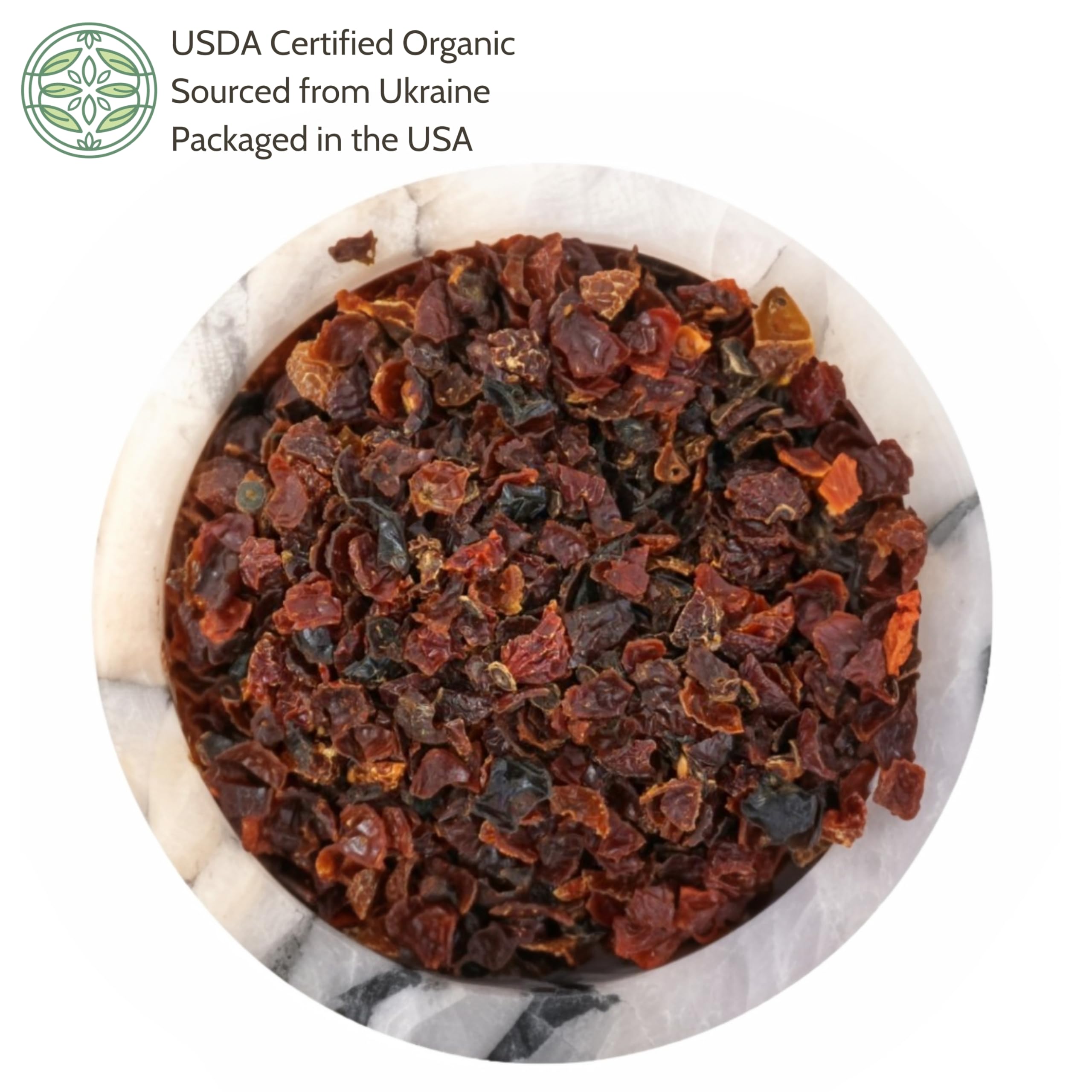 Elanen Naturals rosehips bulk packaging shows USDA Organic label for trust.