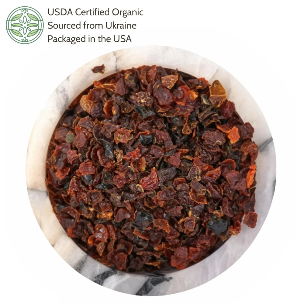 Elanen Naturals rosehips bulk packaging shows USDA Organic label for trust.