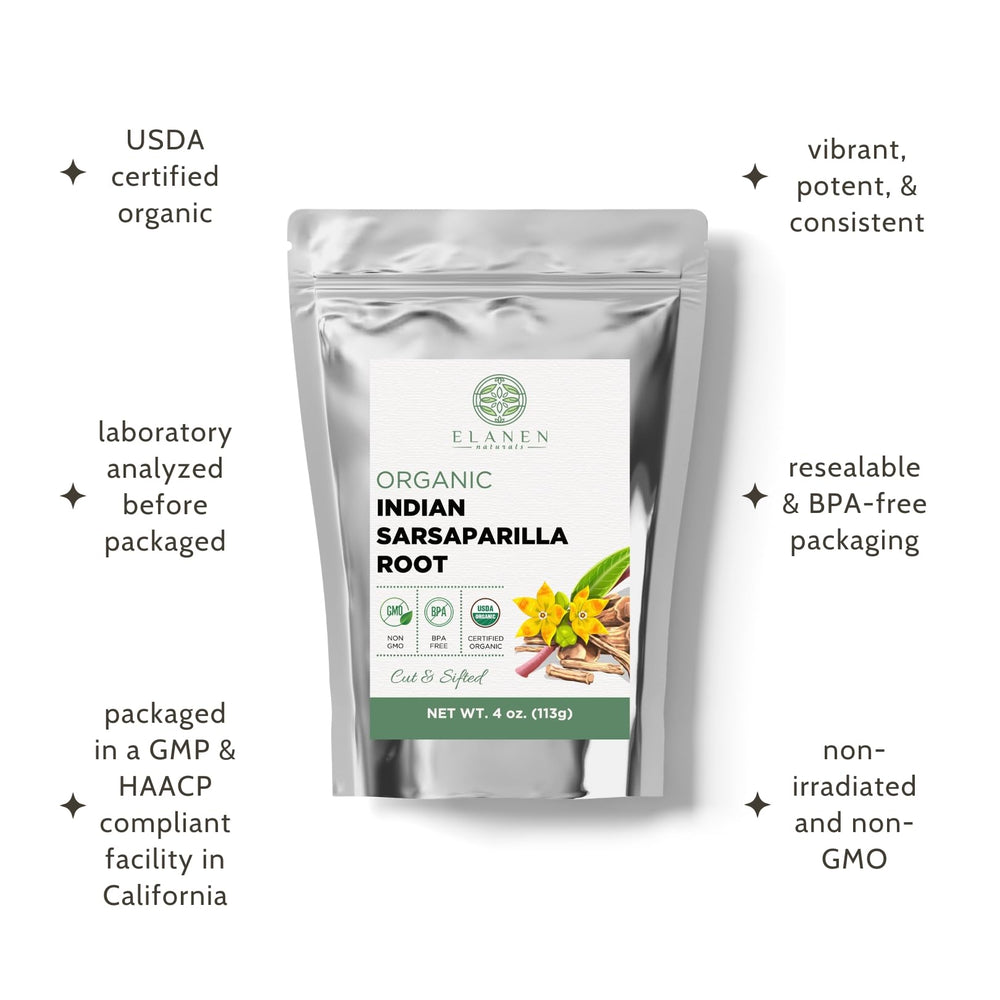 Brewing Elanen Naturals sarsaparilla tea yields earthy warmth.