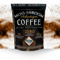 Elderwise Coffee with Mushrooms and Sea Moss bag opened, premium blend displayed