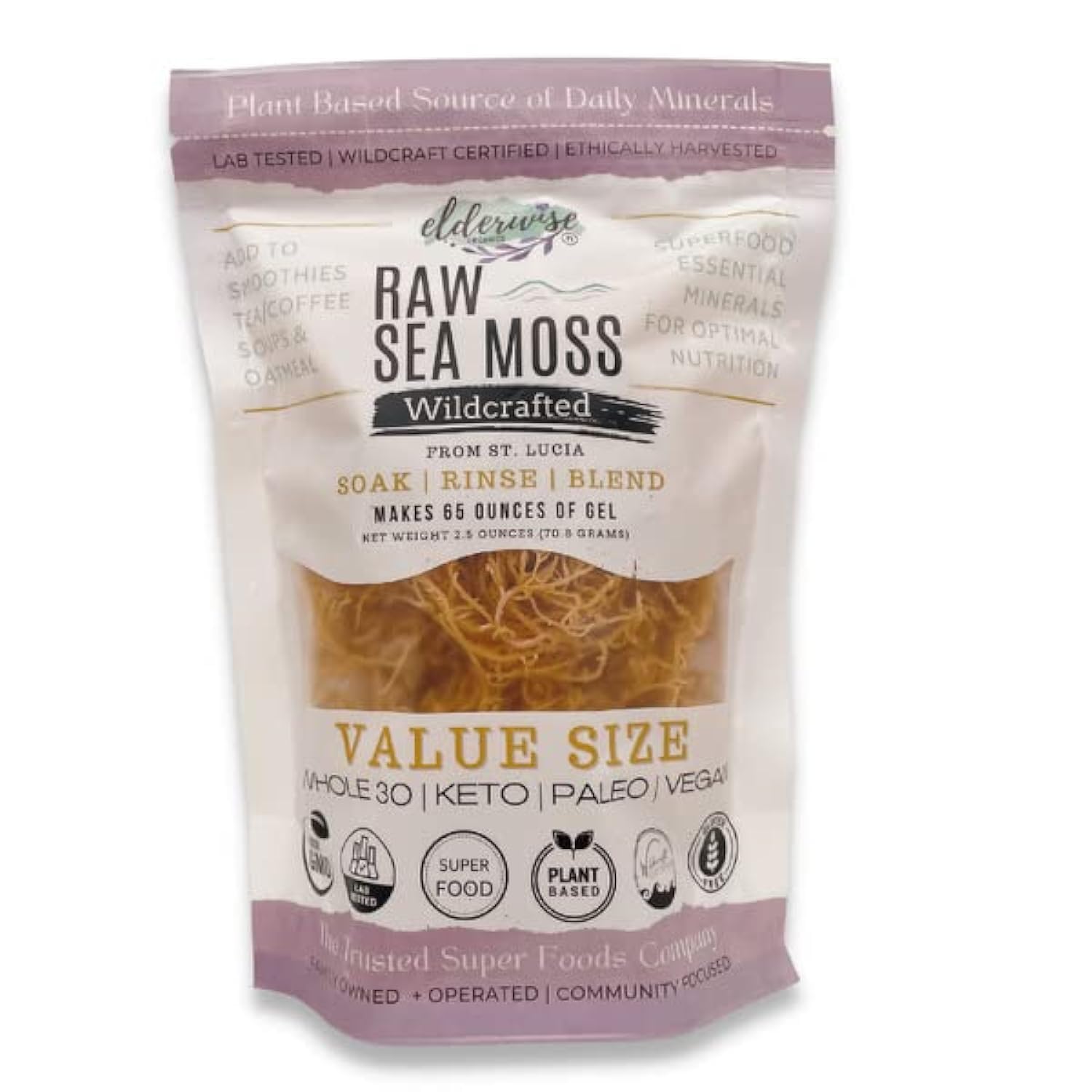 Elderwise Sea Moss Wildcrafted 2.5oz package ready for easy gel prep