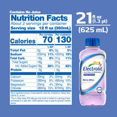 Electrolit Berry Bliss bottle back label shows electrolyte balance.
