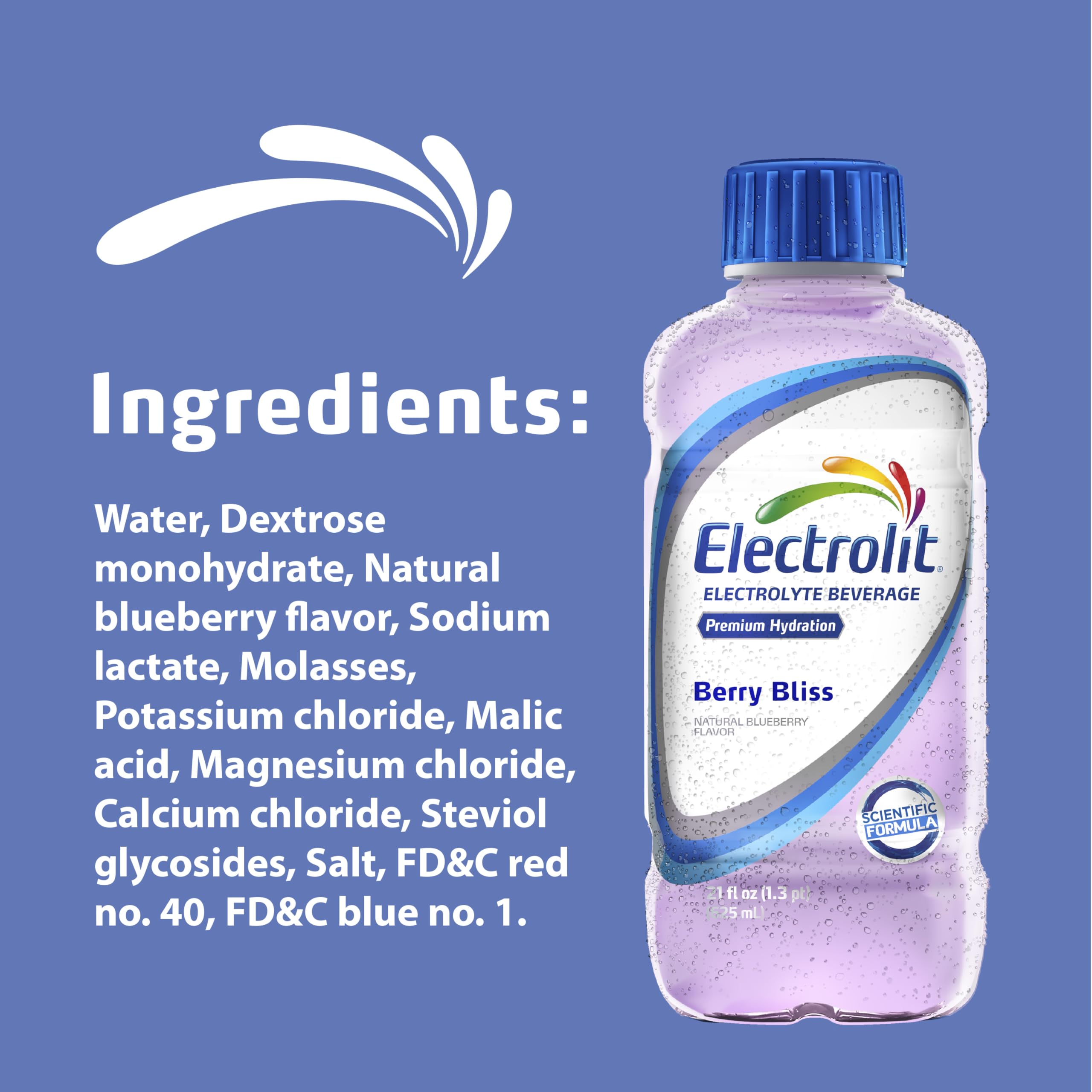 Label close-up emphasizes premium formula and berry flavor.