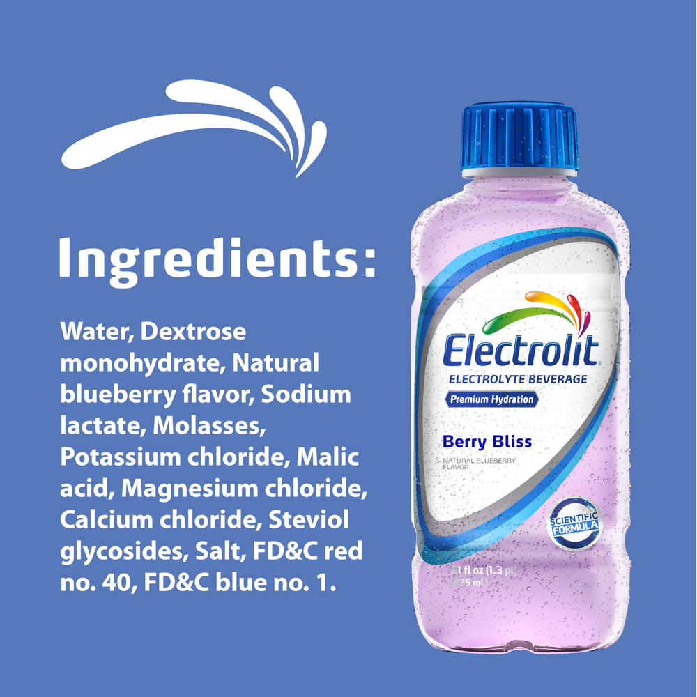 Label close-up emphasizes premium formula and berry flavor.