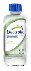 Electrolit Coconut label close-up showing the electrolyte blend and coconut flavor.