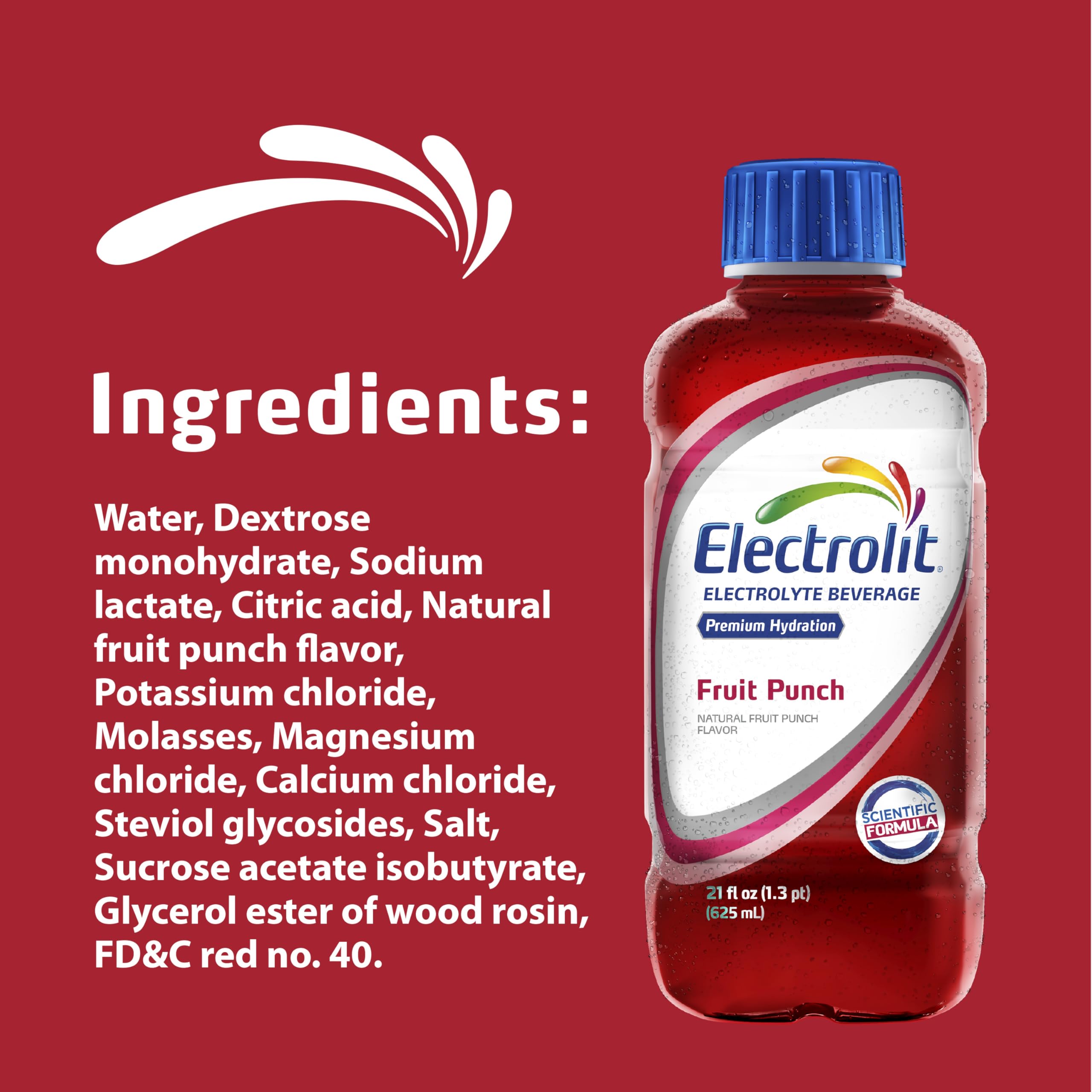 Electrolit Fruit Punch label close-up highlighting glucose sweetener.