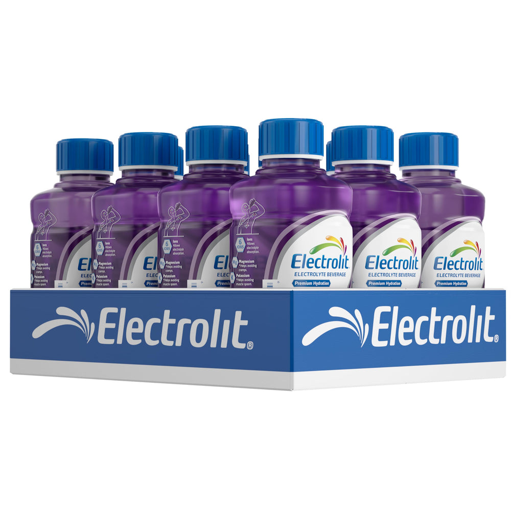 Electrolit Grape bottle 21 oz in a twelve-pack for on-the-go hydration