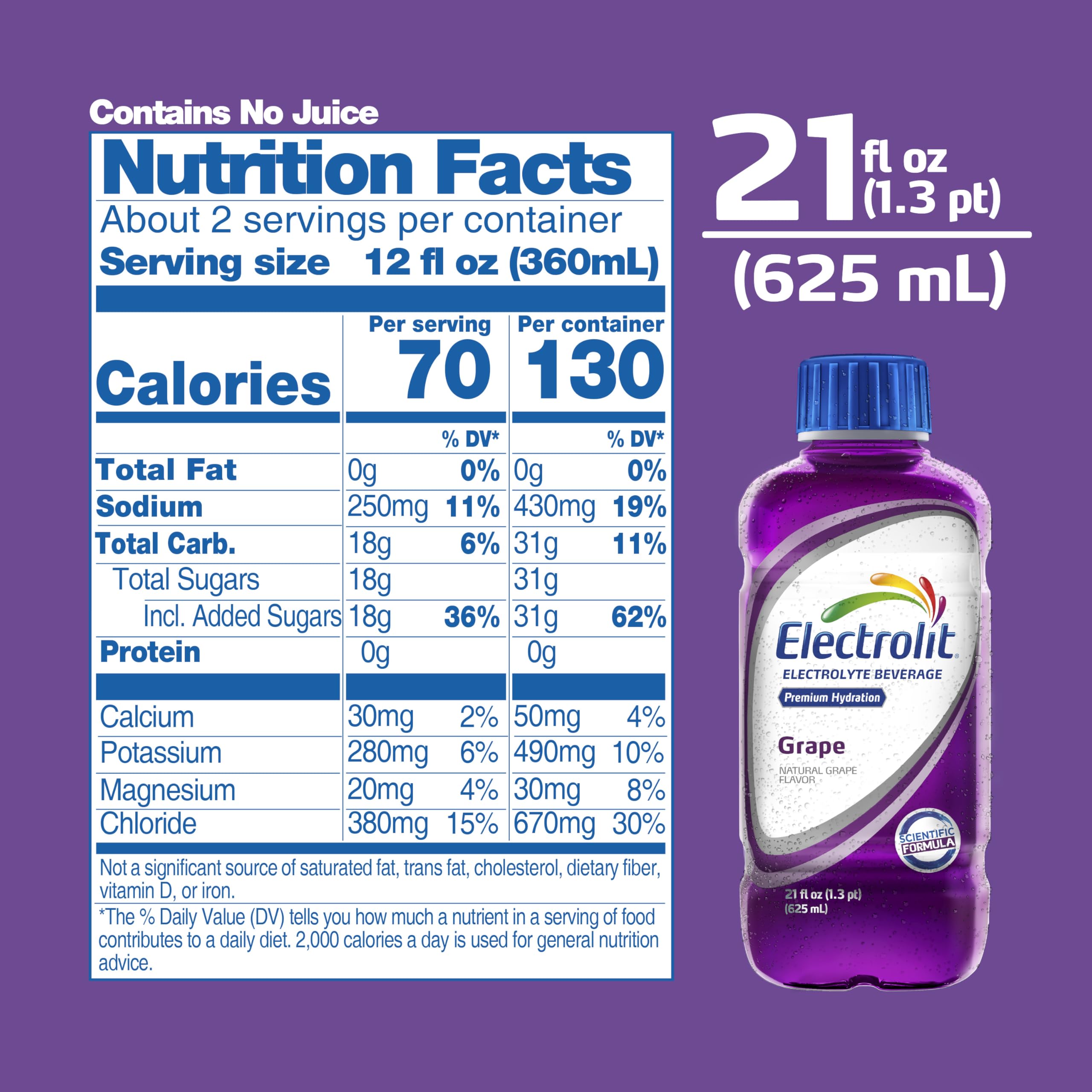 Close-up of Electrolit Grape liquid highlighting electrolyte balance for rehydration