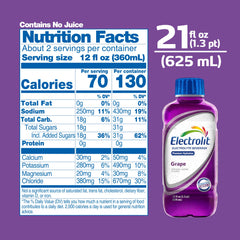 Close-up of Electrolit Grape liquid highlighting electrolyte balance for rehydration