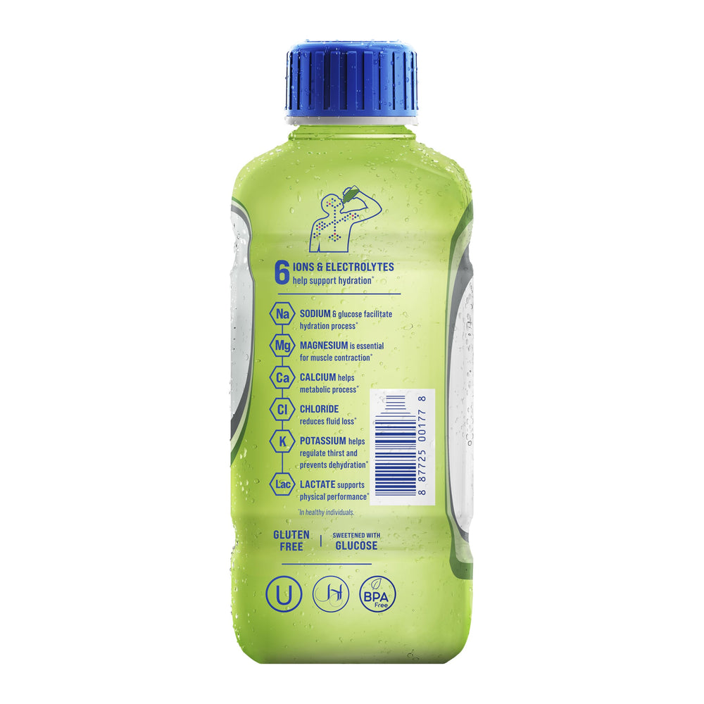 Electrolit Green Apple liquid splash suggests a refreshing taste.