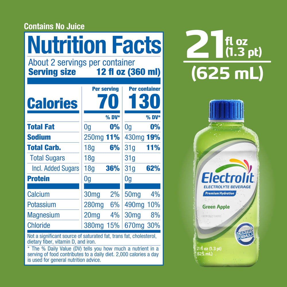 Electrolit Green Apple on-the-go bottle for gym or travel.