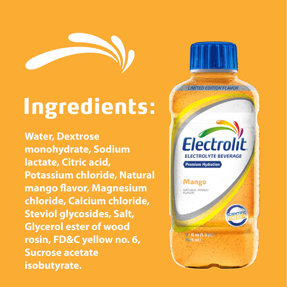 Electrolit Mango pack of 12 bottles for family hydration on the go.