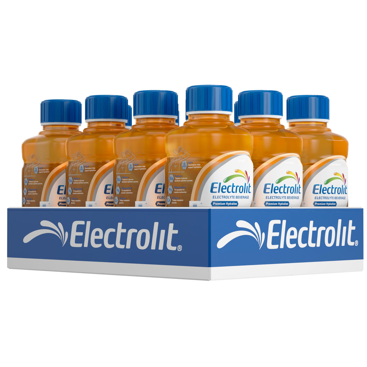 Electrolit orange bottle front view ready for on-the-go hydration.