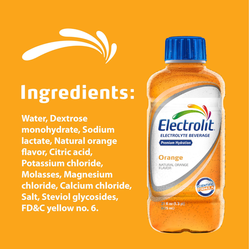 Electrolit orange bottle in cooler suggesting refreshing hydration outdoors.