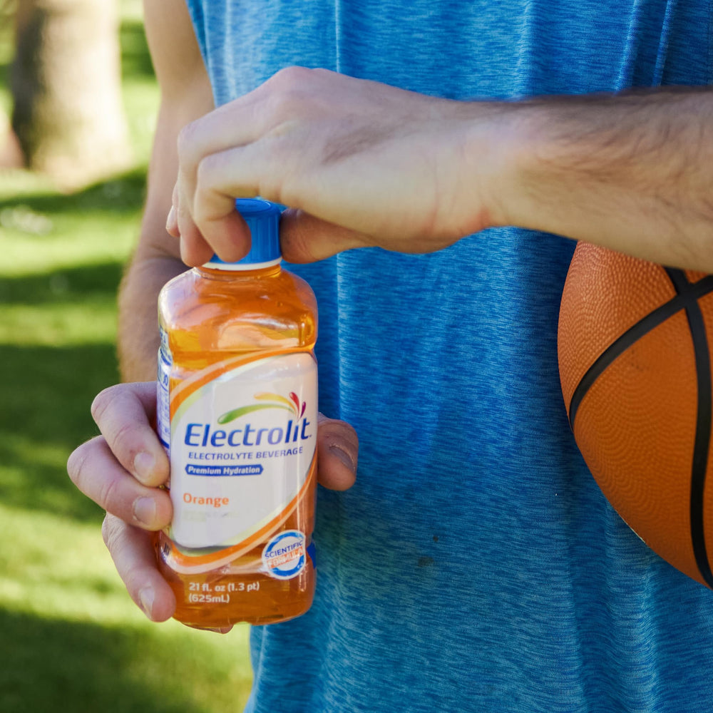 Electrolit orange nutrition facts close-up communicates electrolyte balance.