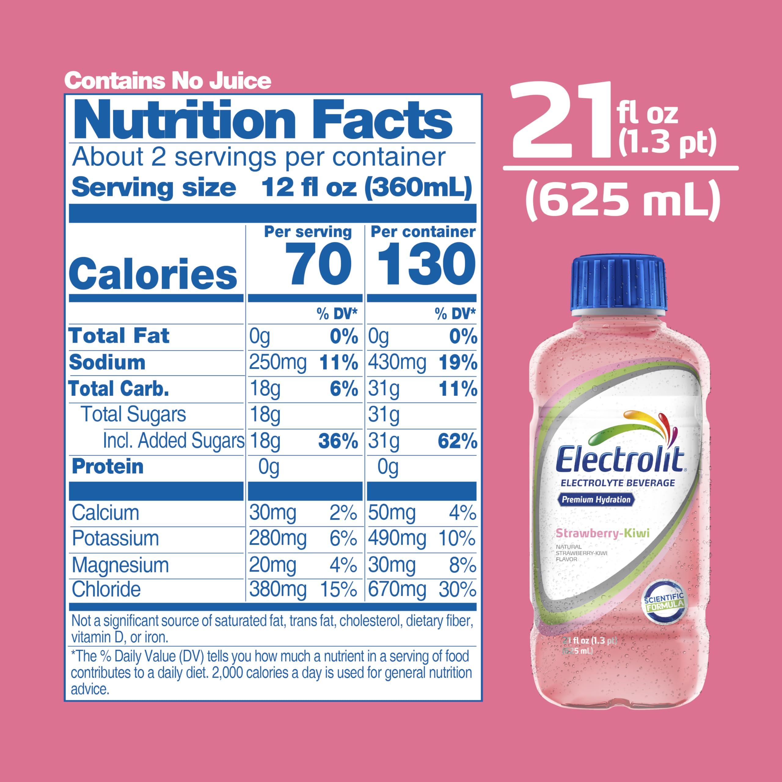 Electrolit Strawberry Kiwi bottle side view highlighting electrolyte balance