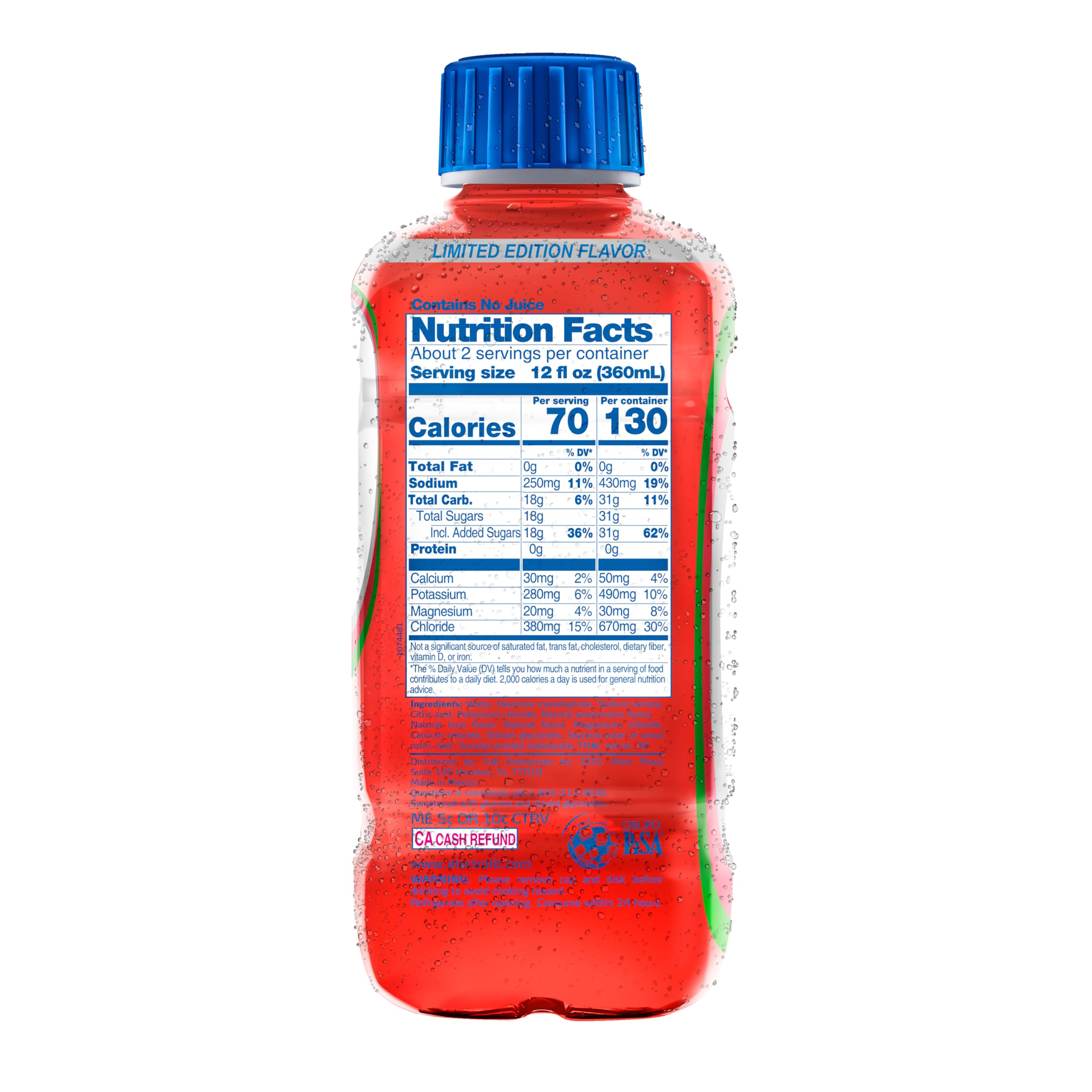Electrolit Watermelon-Lime bottle being poured for easy on-the-go hydration