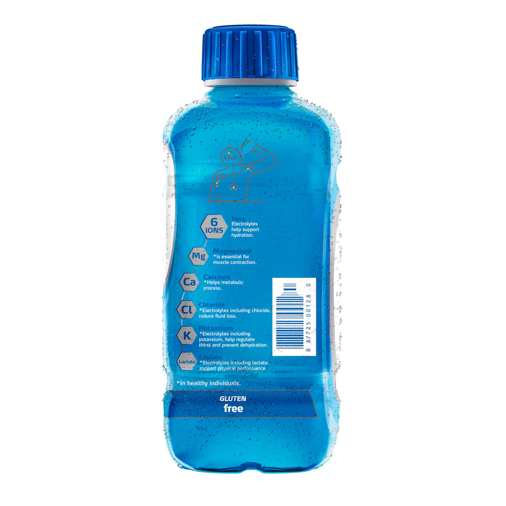 Electrolit Zero blue raspberry glass pour shows refreshing color.