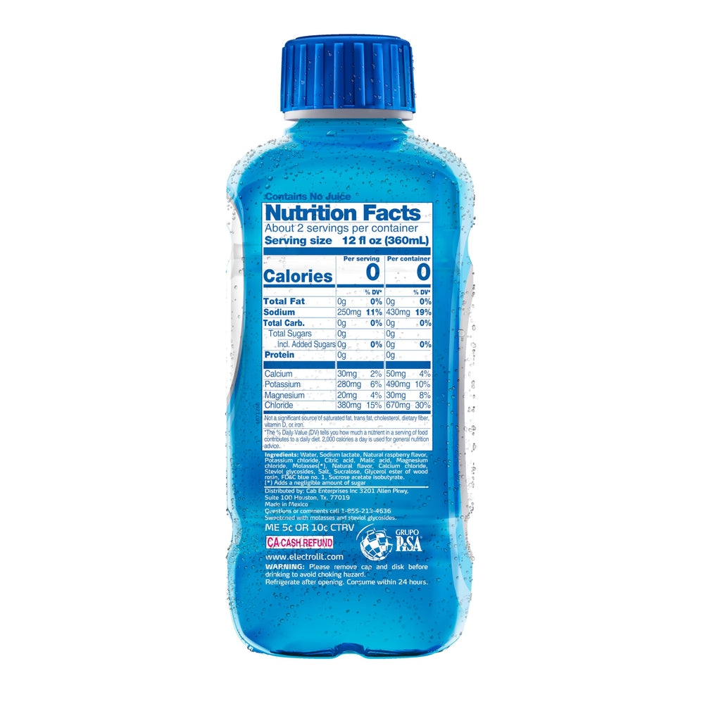Electrolit Zero blue raspberry sports bottle ready for workouts.