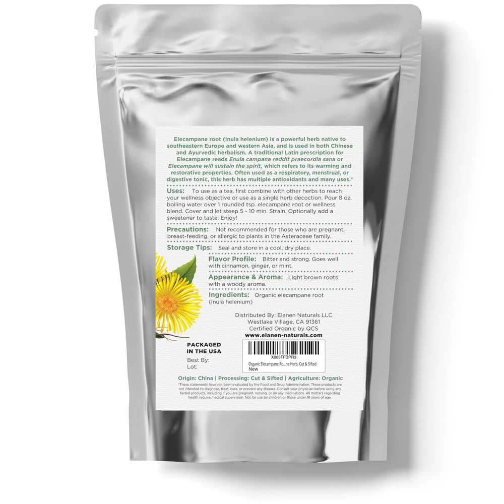 Organic elecampane root from Elanen Naturals with long shelf stability.