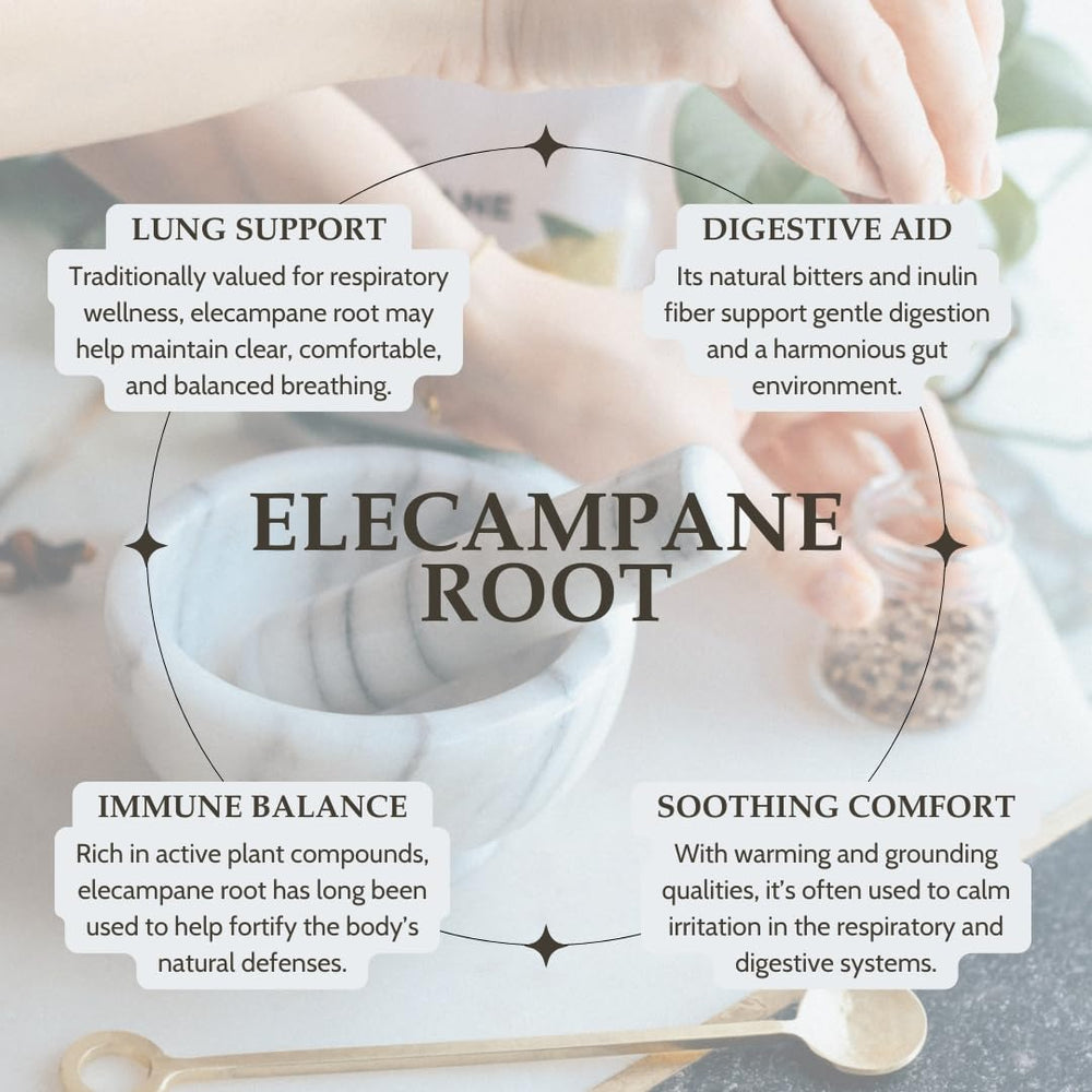 Elanen Naturals elecampane root packaging bag highlights organic sourcing.
