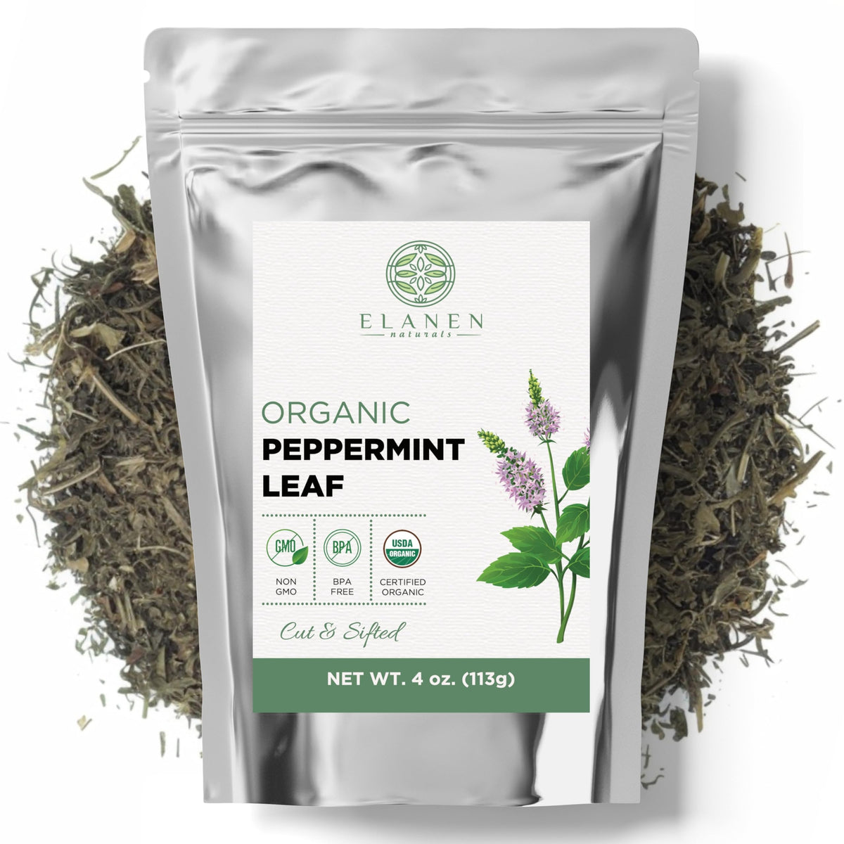 Elanen Naturals peppermint leaves 4oz with bright aroma for loose-leaf tea