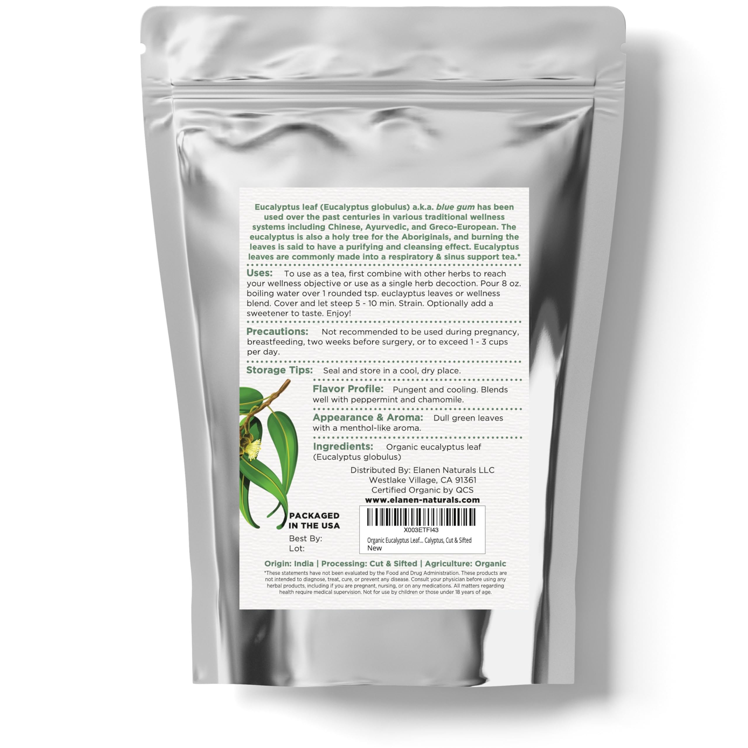 Elanen Naturals eucalyptus leaf tea in a cup ready to brew for relaxation