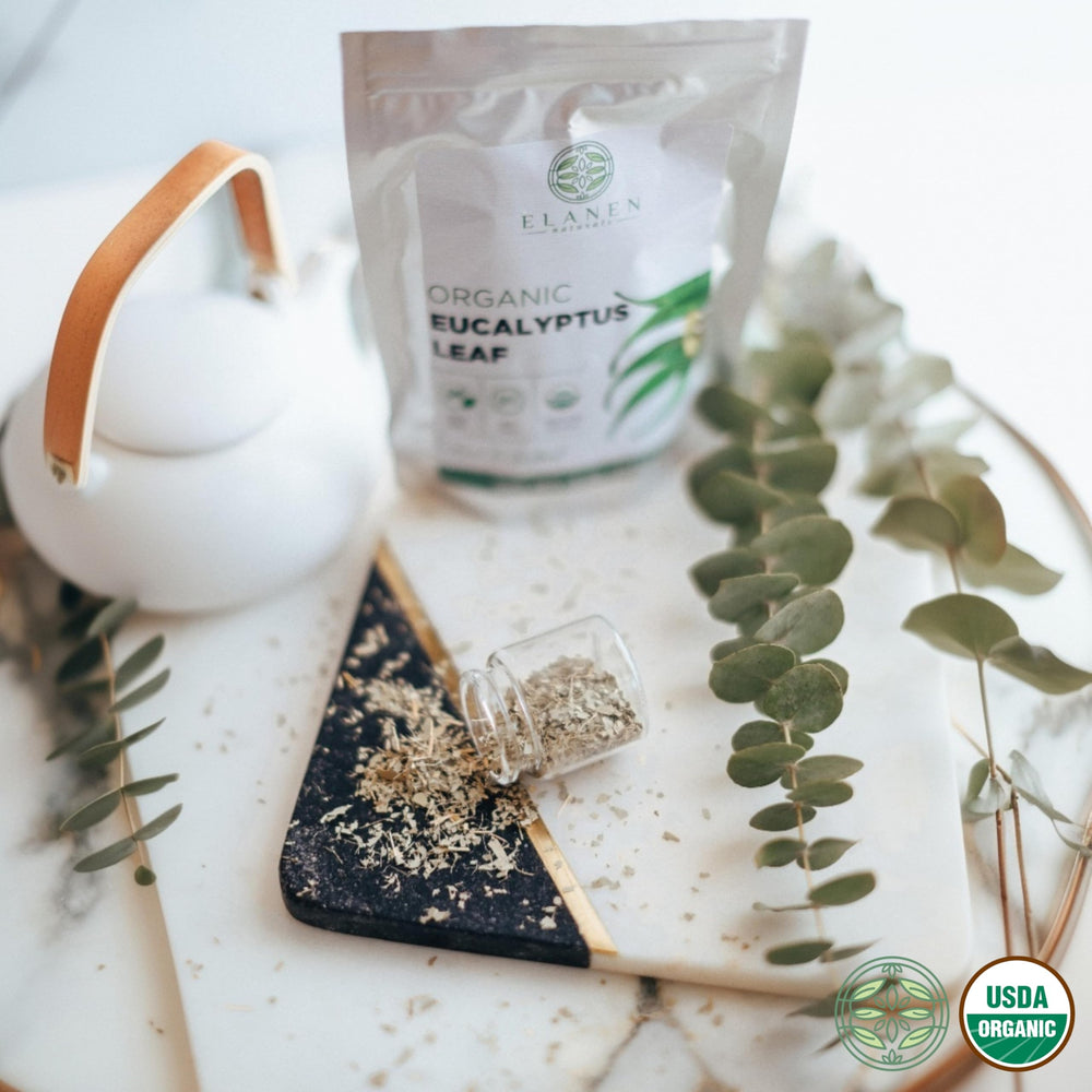 Elanen Naturals eucalyptus leaf tea camphor aroma suggesting refreshing notes