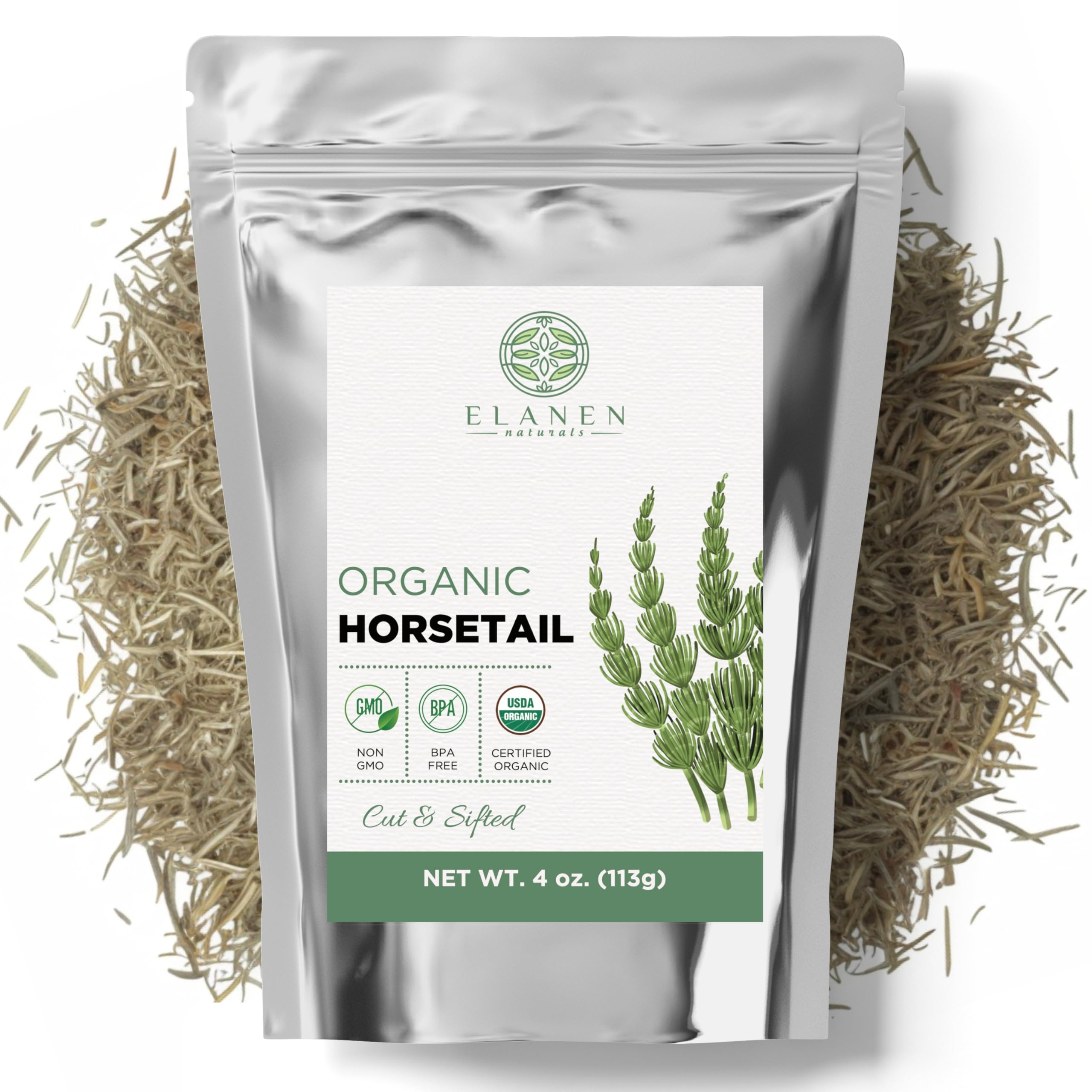 Elanen Naturals Horsetail organic packaging close-up for freshness