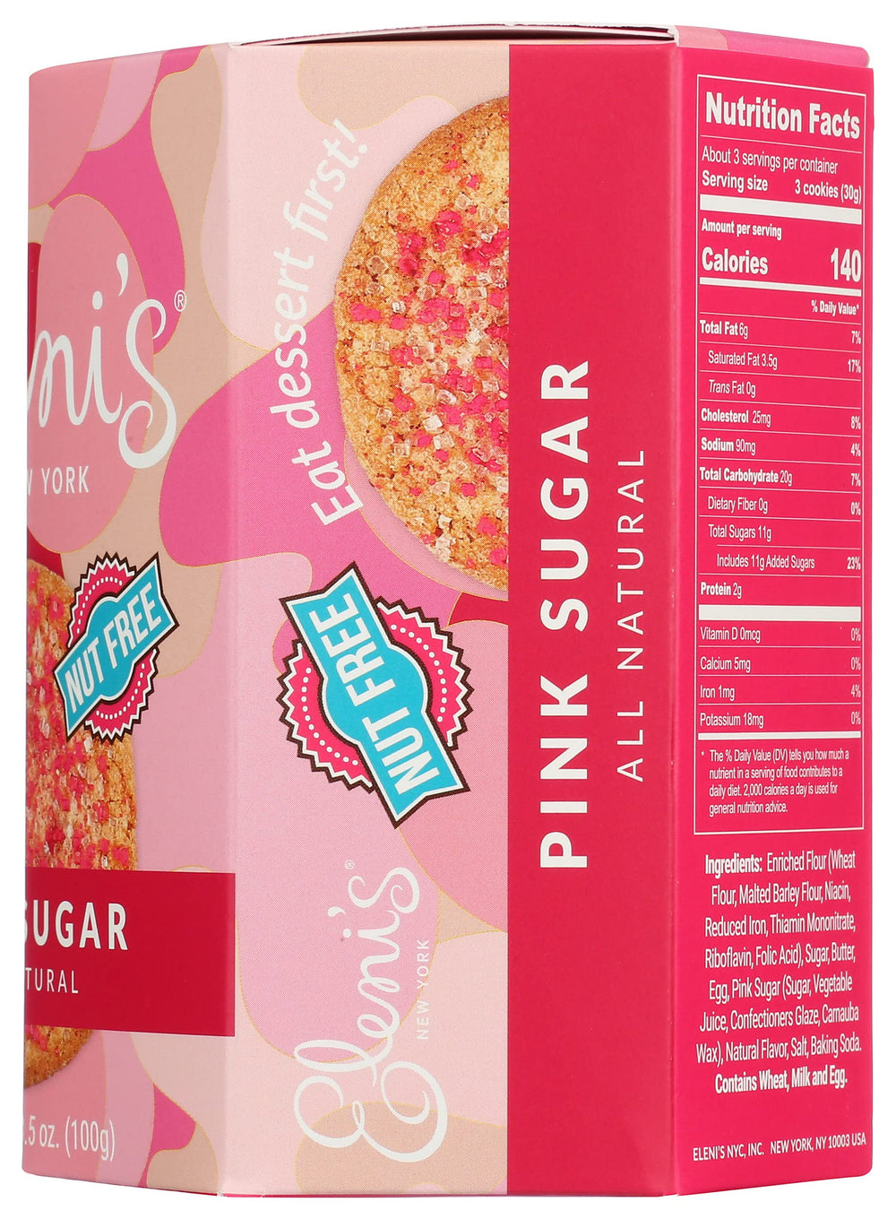 Eleni's New York Pink Sugar Crisp packaged product on shelf, pantry staple.