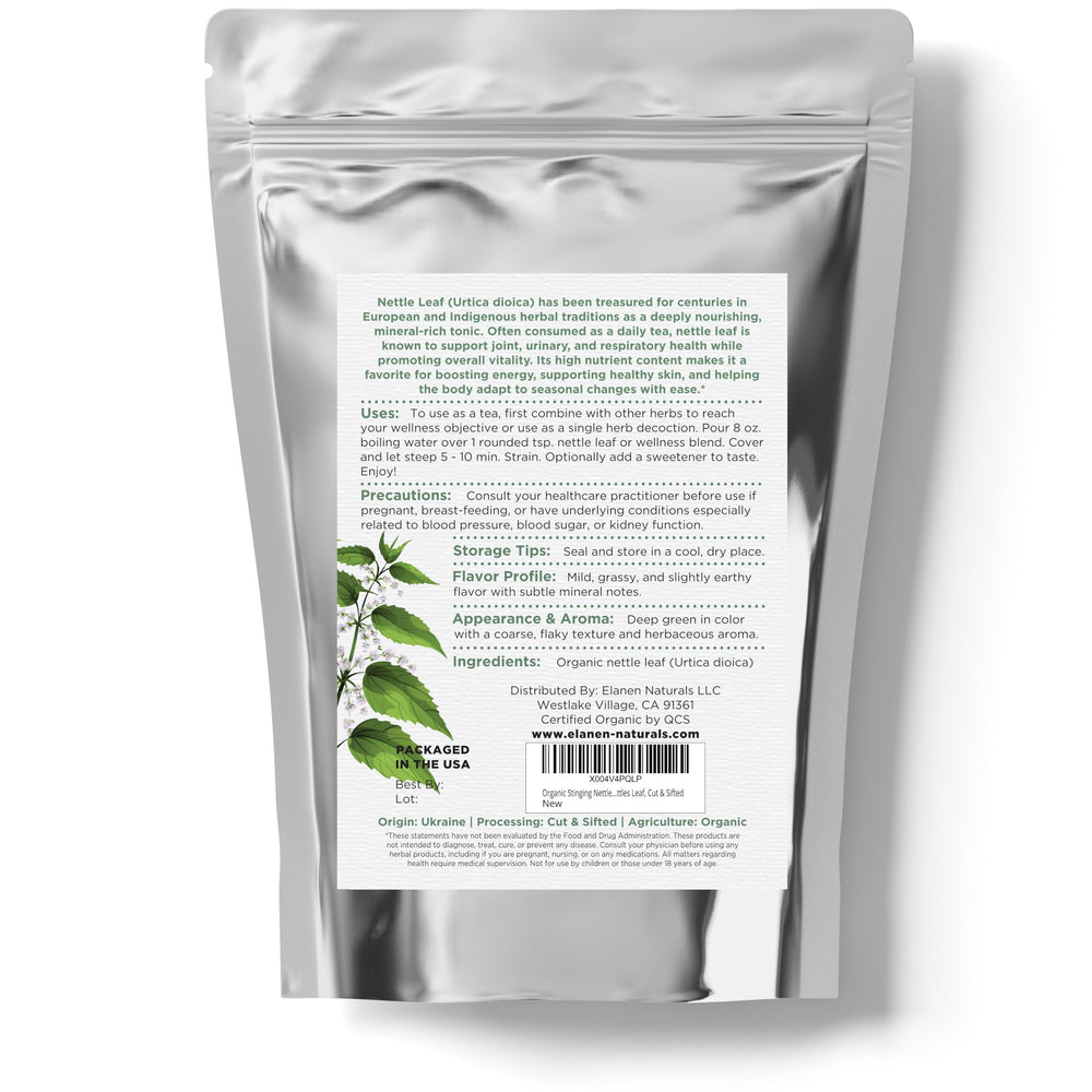 Elanen Naturals mineral-rich leaves closeup, iron and calcium content shown.