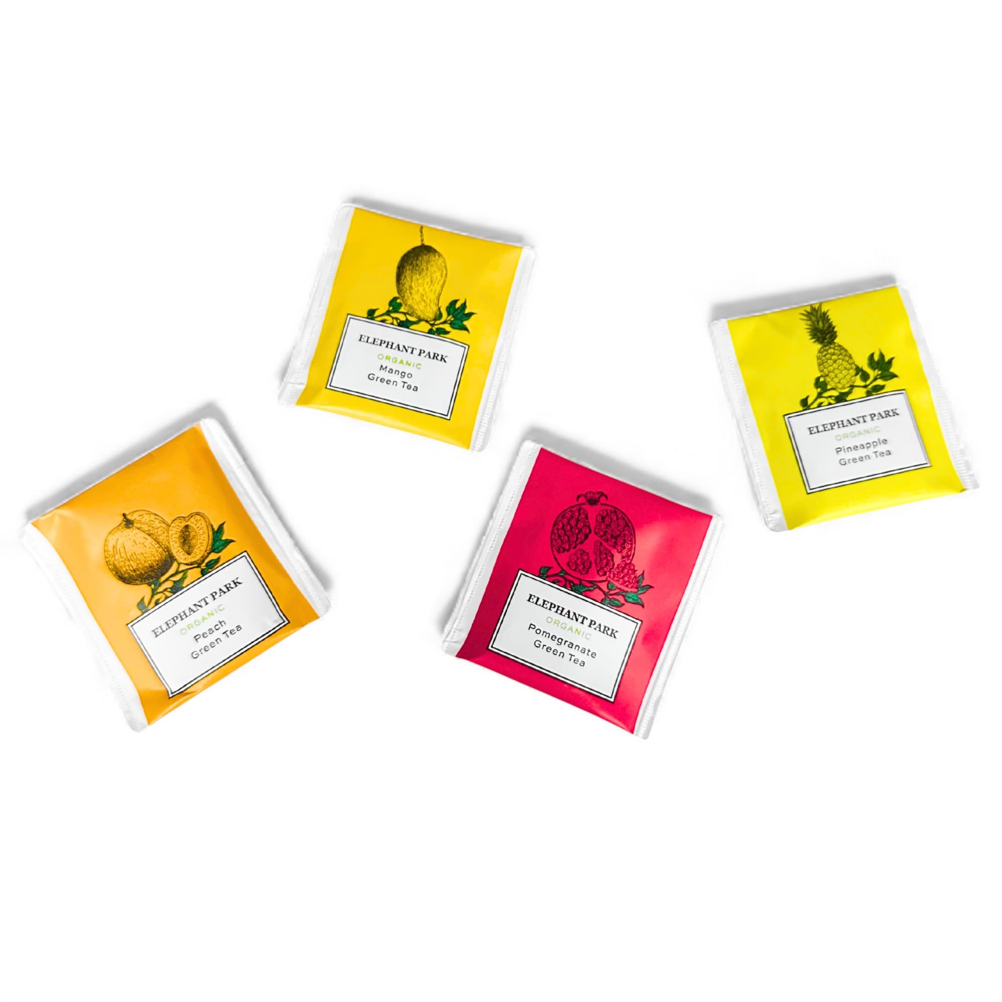 Elephant Park mango green tea bags delivering tropical sweetness for iced or hot tea.