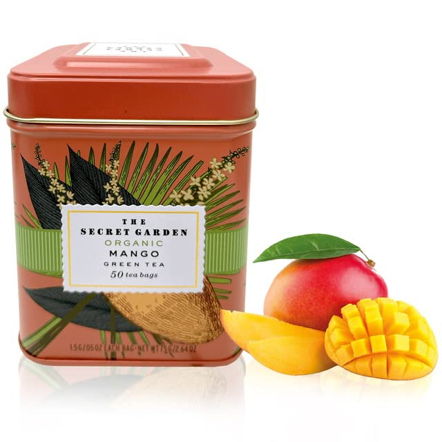 Elephant Park Organic Ceylon Mango Green Tea Gift Tin showing 50 teabags for daily refreshment