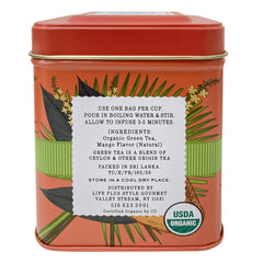 Elephant Park Mango Green Tea teabags close-up with caffeinated morning energy and tropical aroma