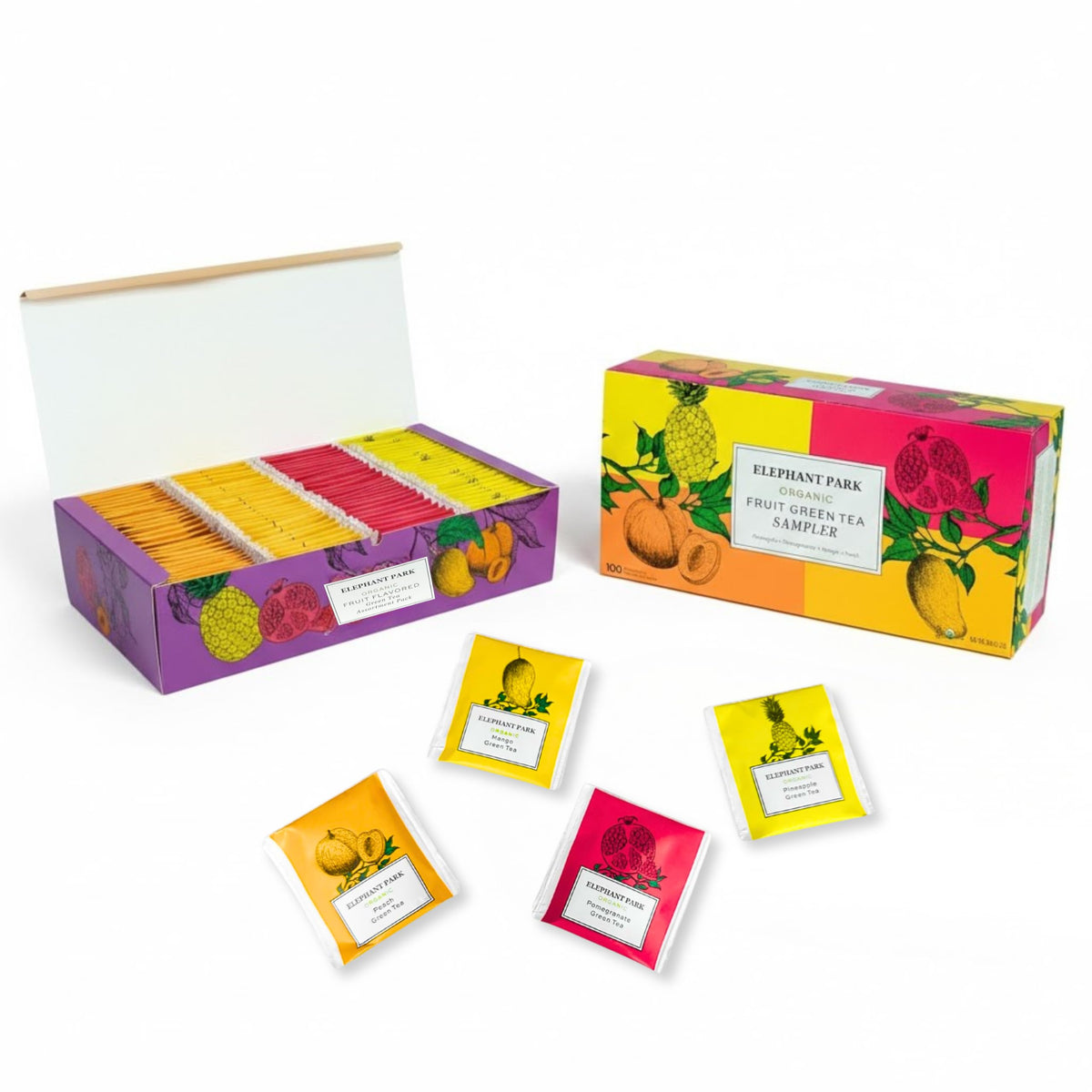 Elephant Park pineapple green tea bags offering a bright tropical aroma for sunny afternoons.