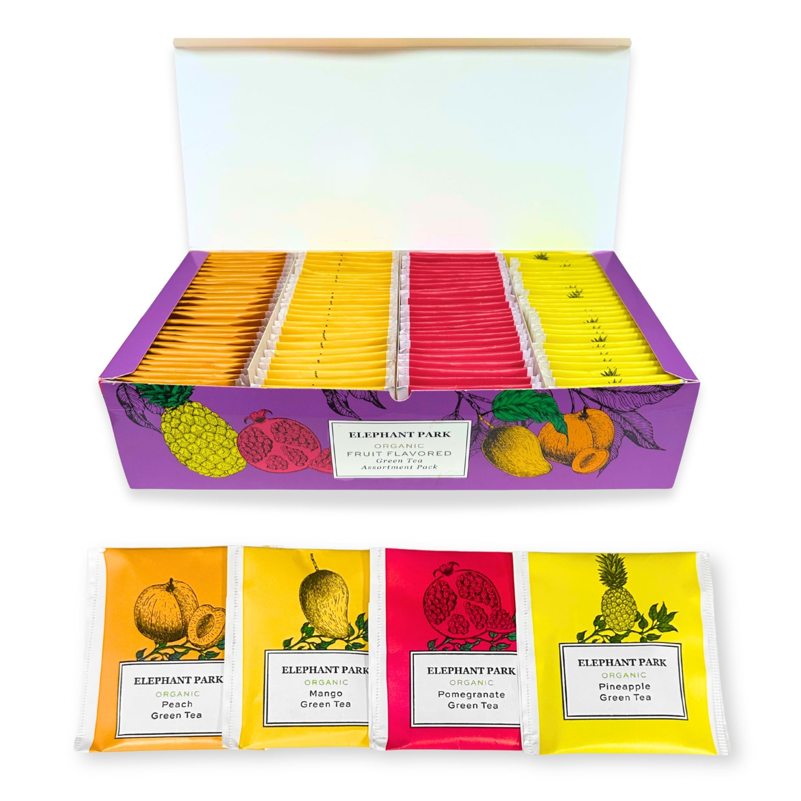 Elephant Park pomegranate green tea bags with a bold fruity twist for refreshing breaks.