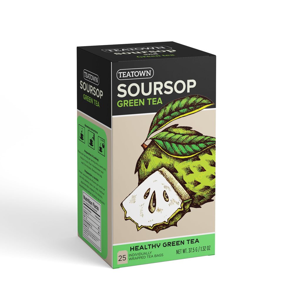 Elephant Park premium caffeinated soursop green tea bags for energizing hot or iced tea.