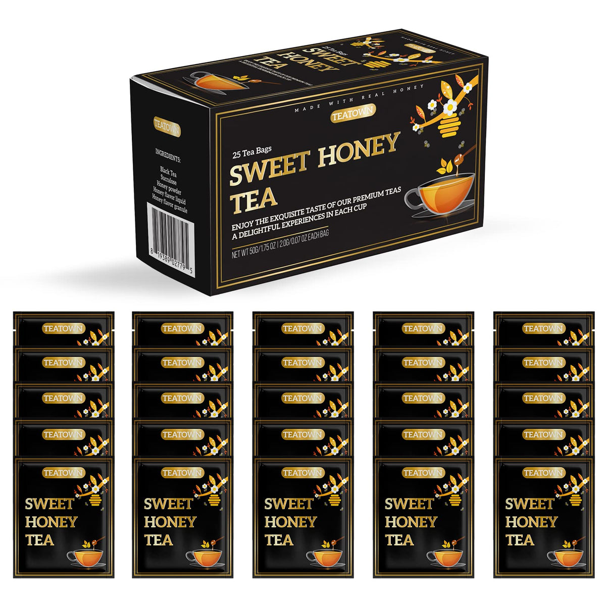 Elephant Park Premium Sweet Honey Black Tea bags ready for a flavorful, convenient brew at home or office.