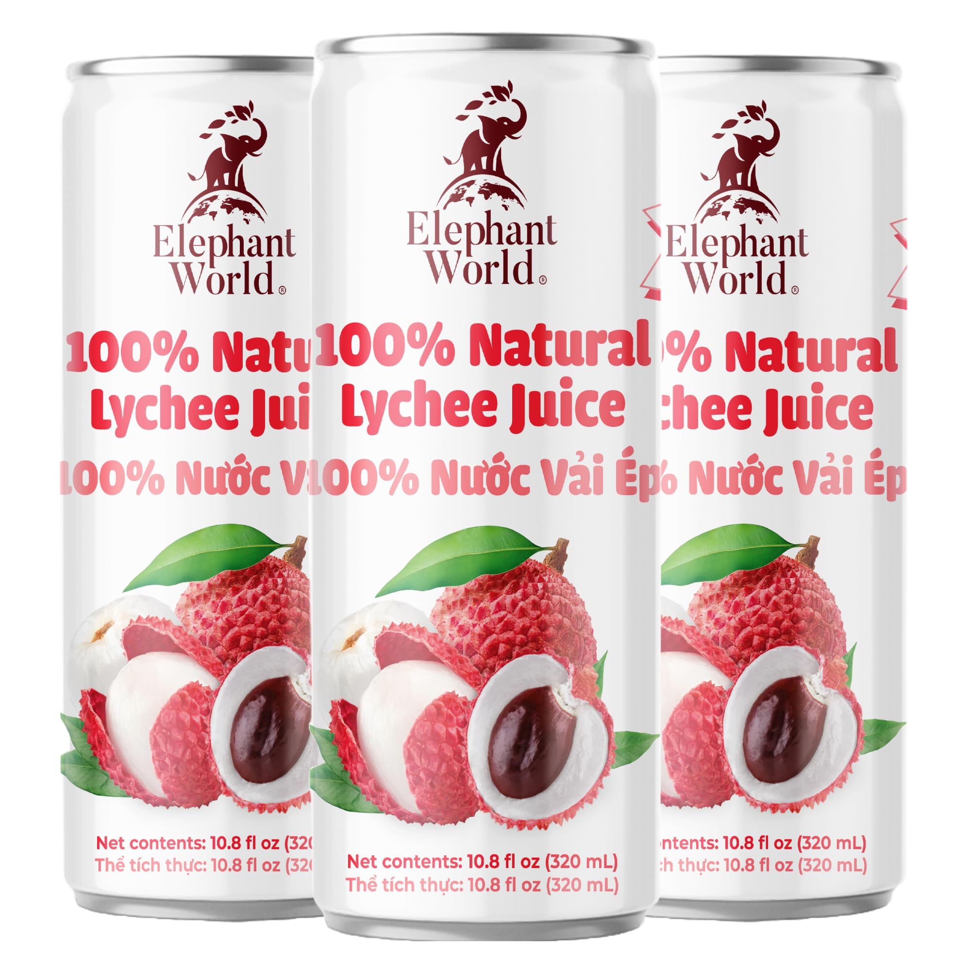 Elephant World lychee juice 12-pack bottles, natural and gluten-free