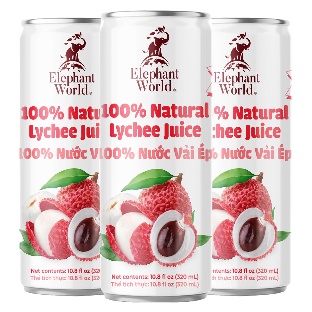 Elephant World Lychee juice 6-pack bottles showcase natural flavor with no added sugar