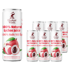 Elephant World Lychee juice bottle close-up reveals real pulp and vibrant color
