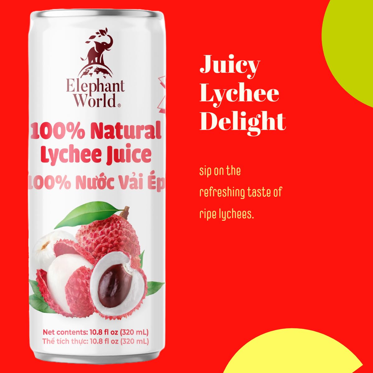ELEPHANT WORLD Lychee juice fresh pulp highlights natural texture and aroma