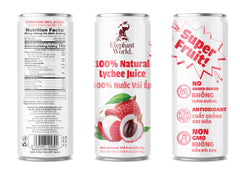 Elephant World lychee juice pack on shelf, convenient family pack