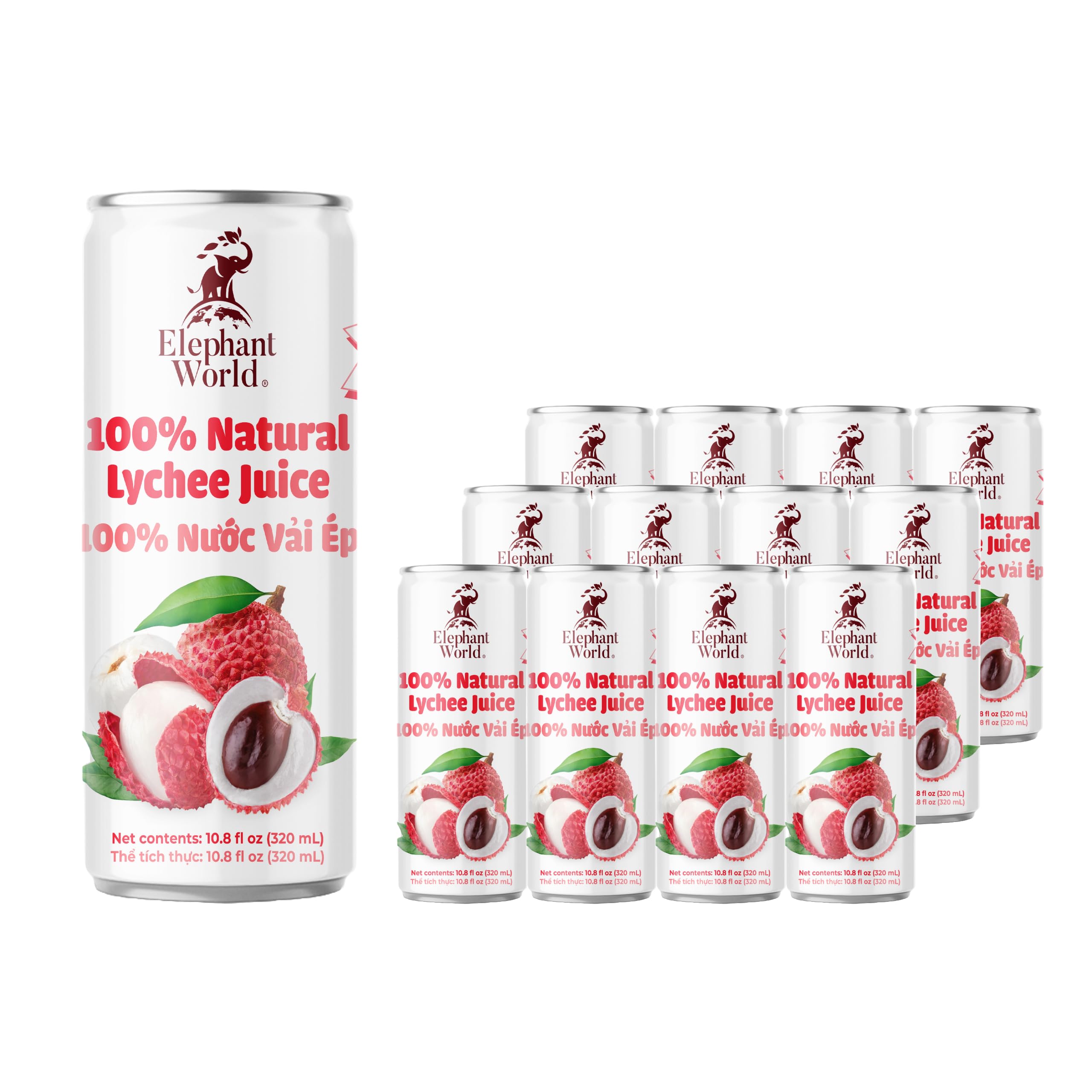 Pouring Elephant World lychee juice into a glass, refreshing taste