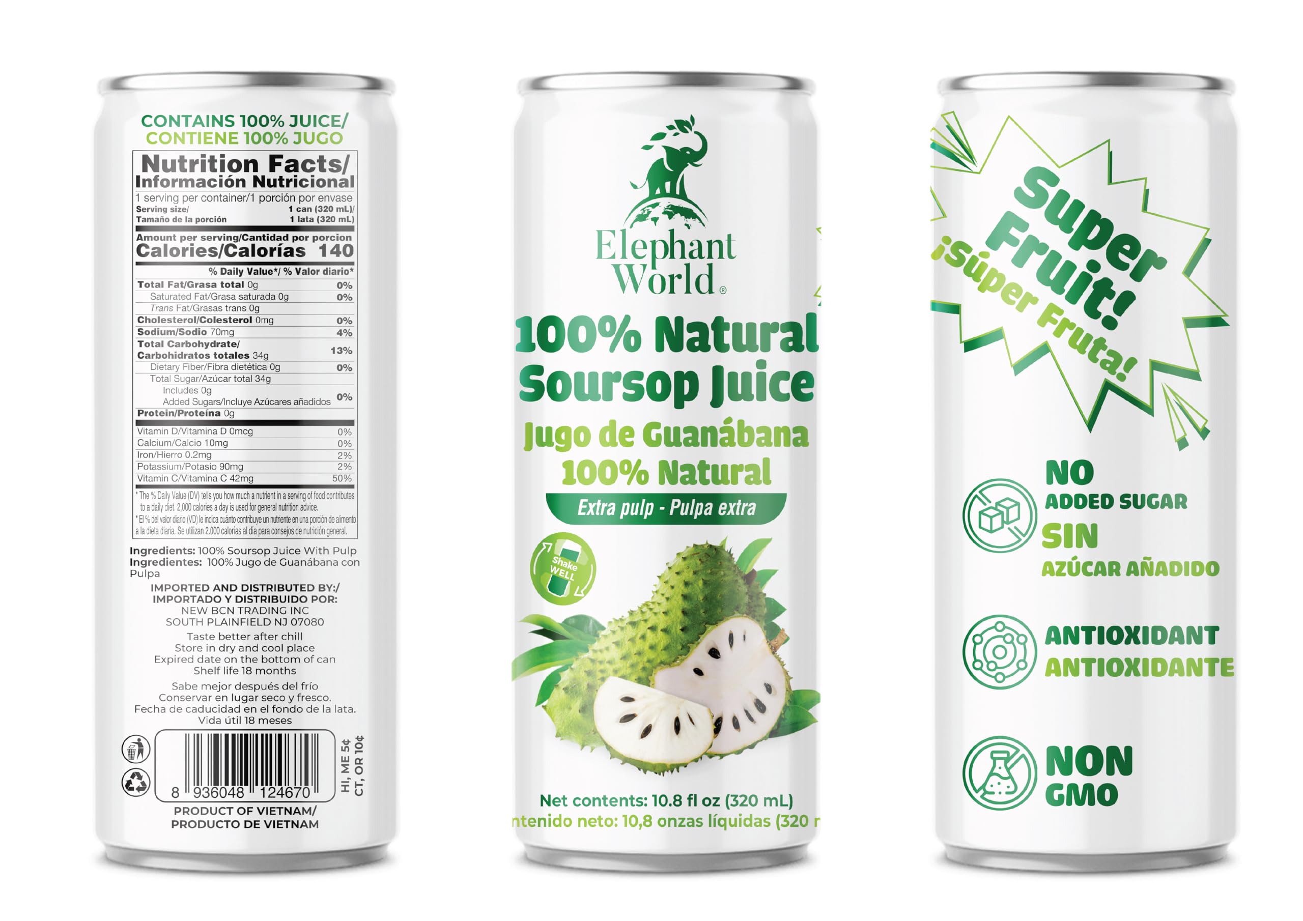 Elephant World Soursop Juice 12-pack pack-shot: ready to stock display