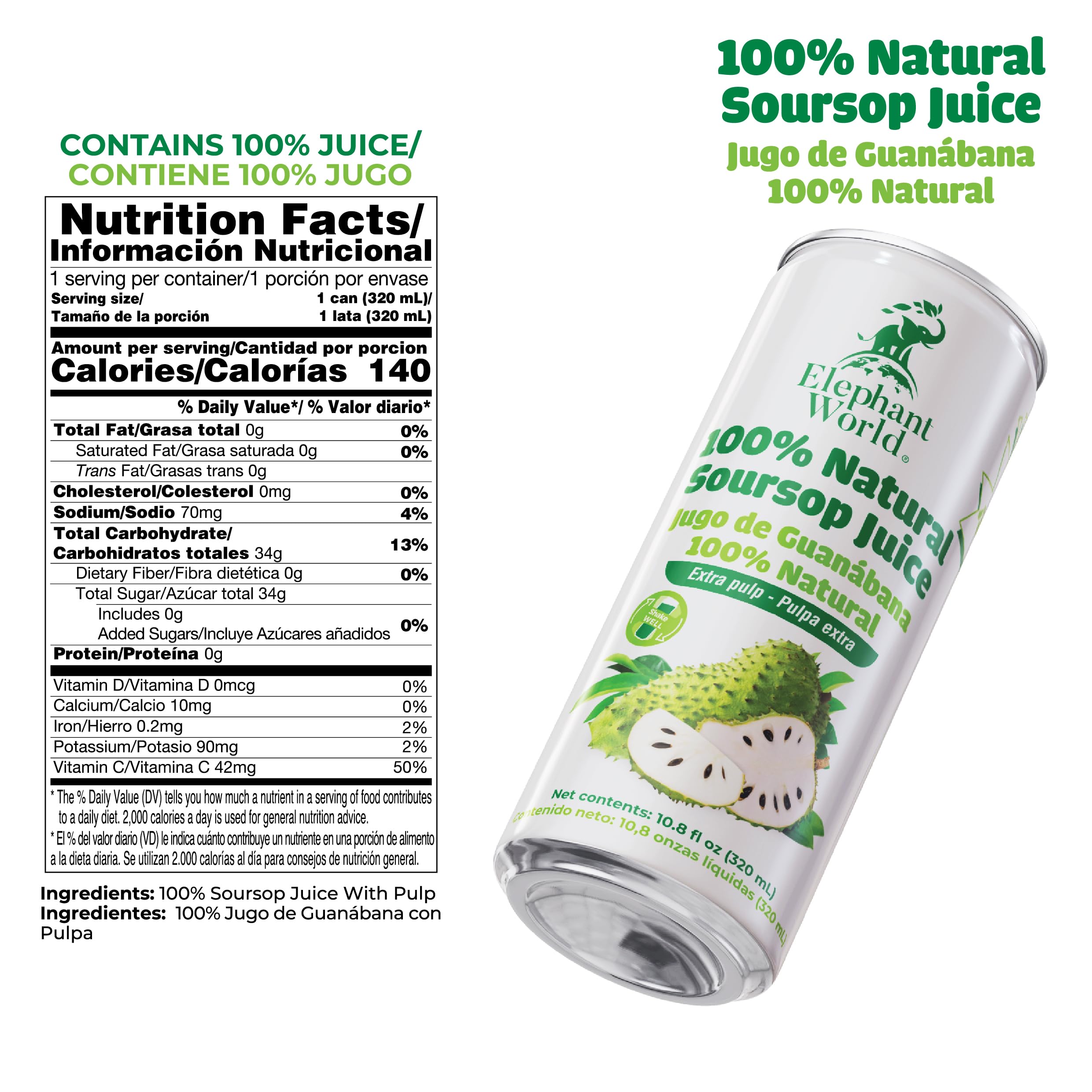 ELEPHANT WORLD Soursop juice bottle pour, ready for smoothies or water.