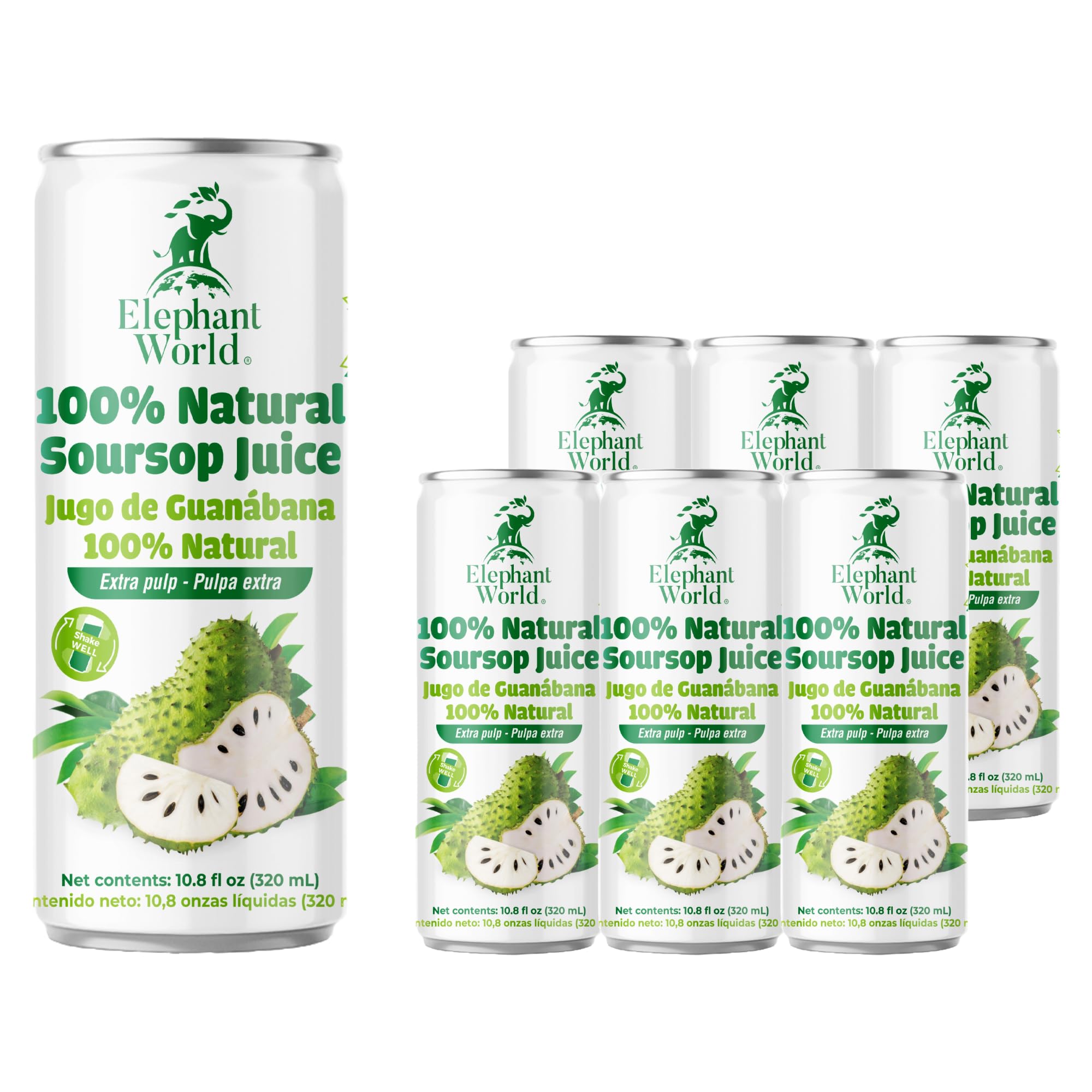 ELEPHANT WORLD Soursop juice six-pack, natural refreshment option.