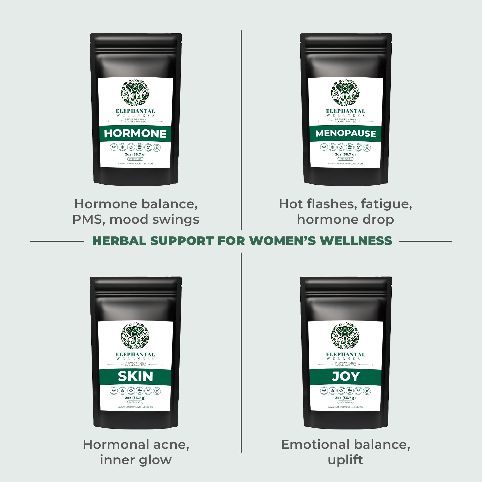 Elephantal Wellness 2oz loose-leaf pouch, convenient 20 servings.